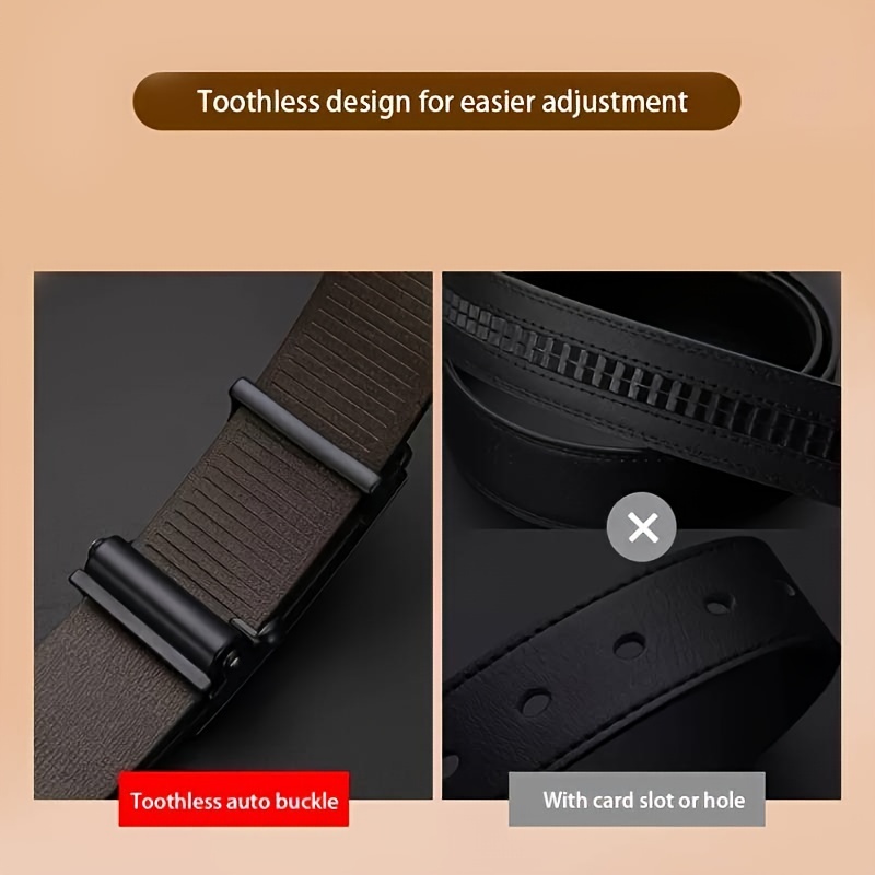 Men's Embossed Faux Leather Belt w/ Golden Accents - Casual Accessory